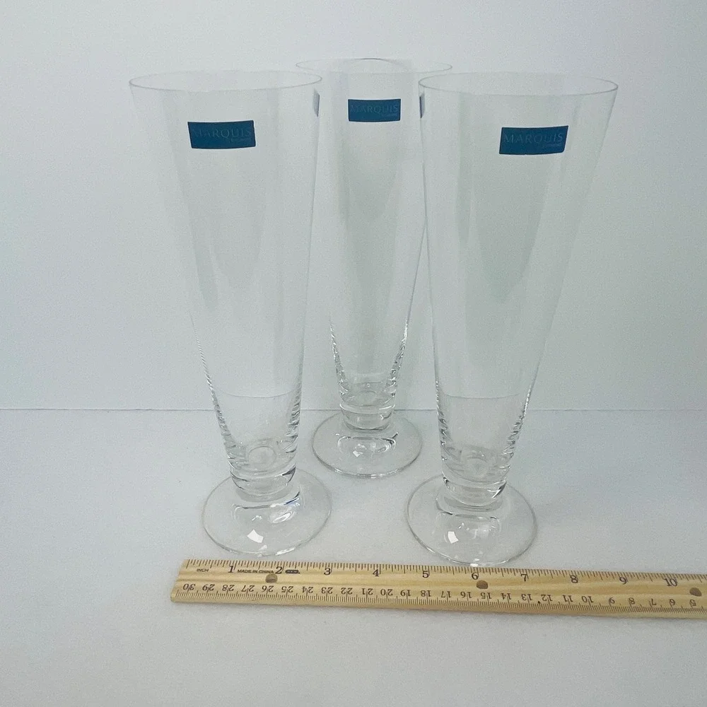 Marquis by Waterford Crystal Pilsner Beer Glasses Set of 3 Clear Footed 9.25in